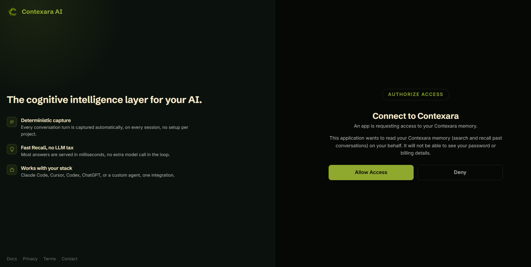 Contexara authorization screen