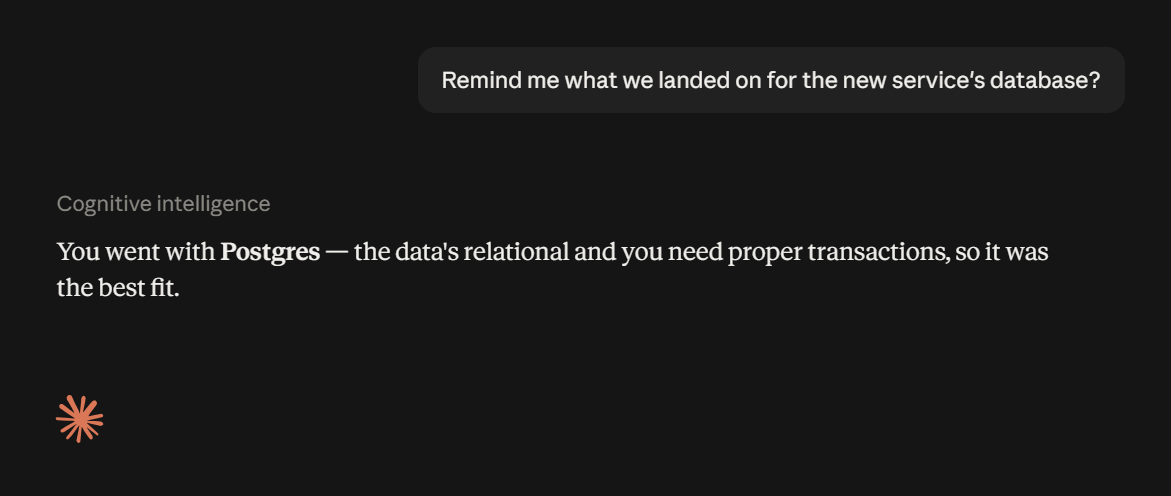 A new conversation recalling both the decision and the reasoning behind it
